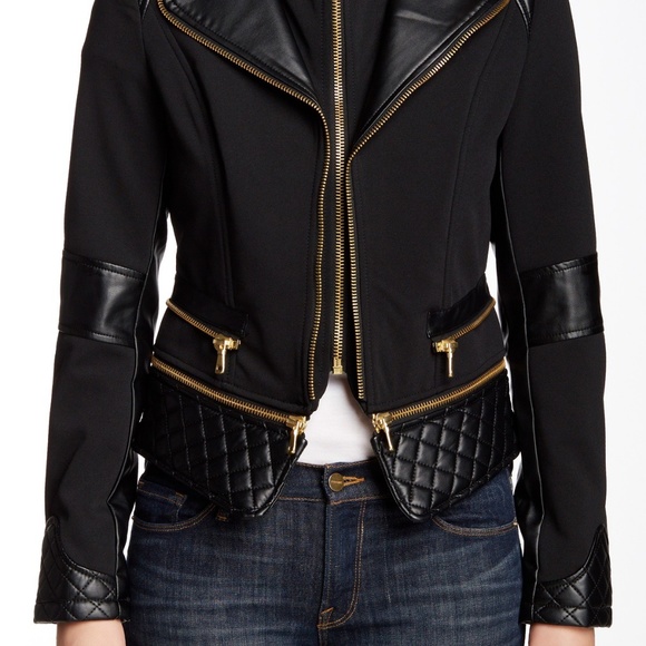 FILLMORE Zip Peplum Moto Blazer Jacket Topper NEW Black/Gold Womens CHIC  HP🎉 - Picture 4 of 12